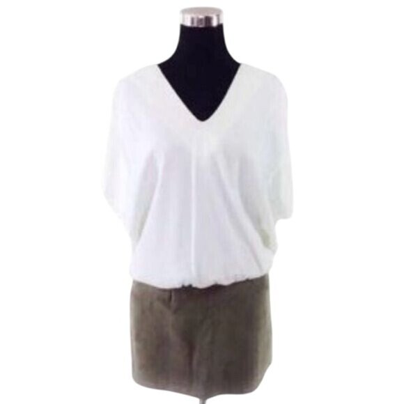 NWT Luxury Designer Jay Ahr White & Taupe Suede Skirt Mini Dress - Picture 3 of 13